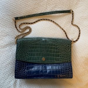 TORY BURCH embossed multi panel shoulder bag